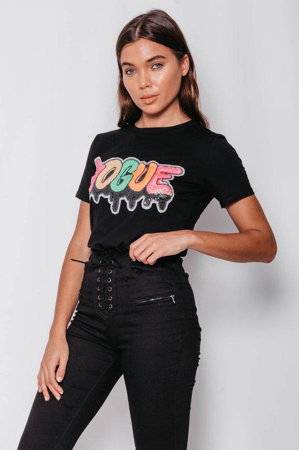 Black Multi Sequin Vogue Top