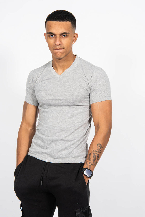Mens Grey Classic V-Neck T-Shirt