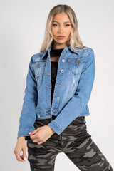 Blue Distressed Cropped Denim Jacket