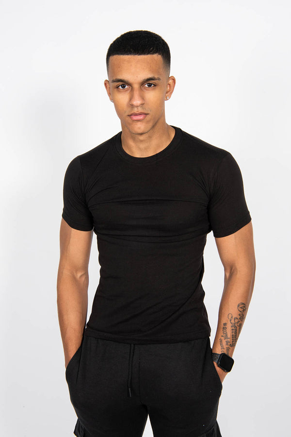 Mens Black Basic Crew Neck T-Shirt