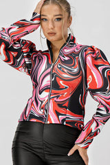 Red Puff Sleeve Zip Jacket