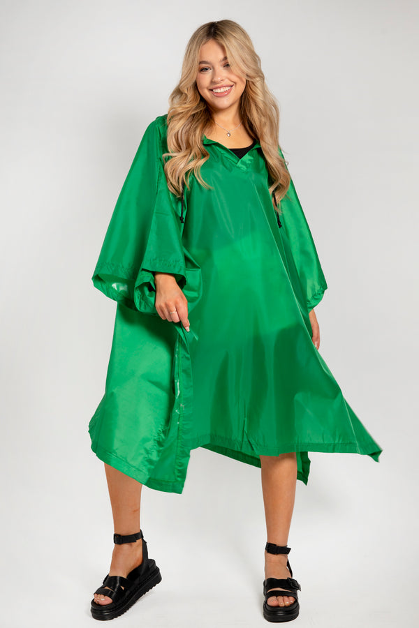 Green Waterproof Foldaway Poncho With Hood