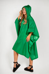 Green Waterproof Foldaway Poncho With Hood