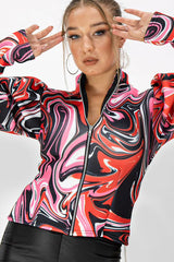 Red Puff Sleeve Zip Jacket