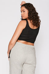 Black Ribbed Ruched Side Crop Top