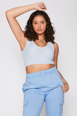 Baby Blue Ribbed Ruched Side Crop Top