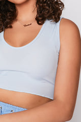 Baby Blue Ribbed Ruched Side Crop Top