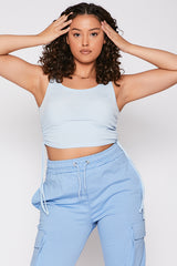 Baby Blue Ribbed Ruched Side Crop Top