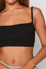 Black Rib Strappy Tie Back Bralet