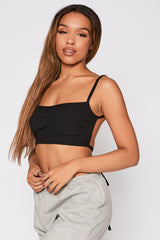 Black Rib Strappy Tie Back Bralet