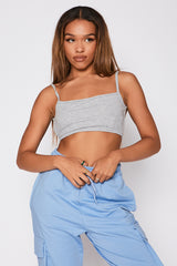 Grey Rib Strappy Tie Back Bralet