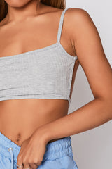 Grey Rib Strappy Tie Back Bralet