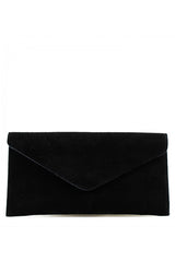 Black Suede Leather Luxe Clutch Bag