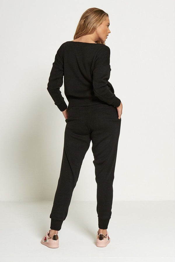 Black Loose Fit Lounge Wear Jogger Set