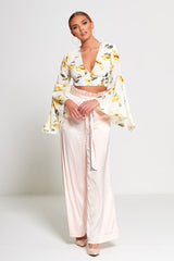 Pink Satin Wide Leg Trouser 