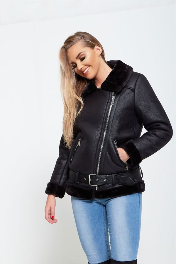 Black Aviator Leather Jacket 