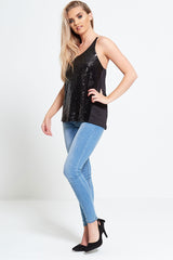 Black Sequin Chain Lock Top 