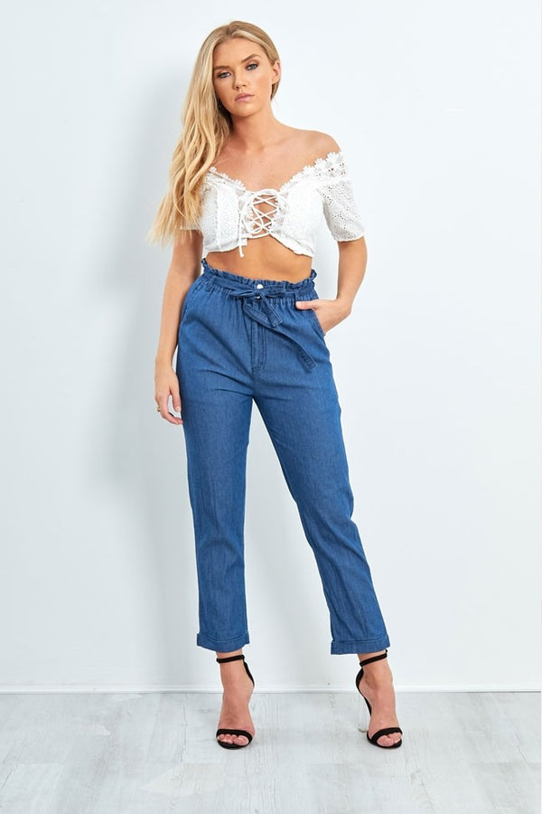 Denim High Wasited Straight Leg Trousers