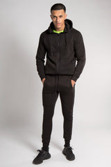Mens Black Pipe Detail Hooded Zip Tracksuit