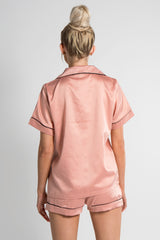 Nude Piped Satin Shorts Pyjama Set