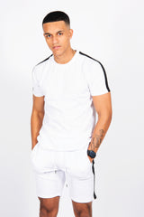 Mens White Monochrome Striped Short Set