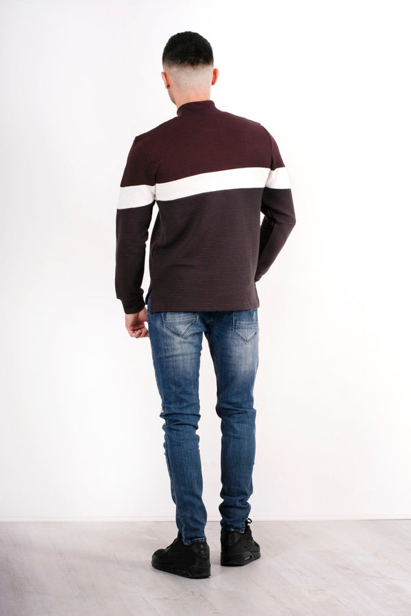 Mens Charcoal Ribbed Three Tone Jumper