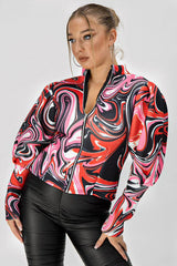 Red Puff Sleeve Zip Jacket