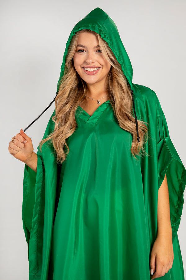 Green Waterproof Foldaway Poncho With Hood