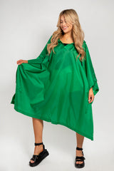 Green Waterproof Foldaway Poncho With Hood