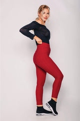 Red Sports Textured High Waisted Leggings