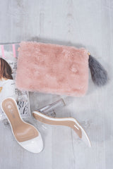 pink faux fur clutch / body bag 