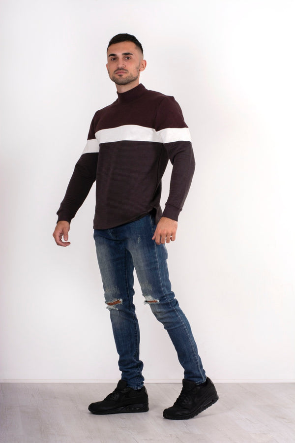 Mens Charcoal Ribbed Three Tone Jumper