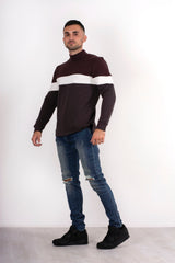 Mens Charcoal Ribbed Three Tone Jumper