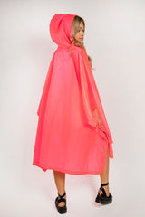 Pink Waterproof Foldaway Poncho With Hood
