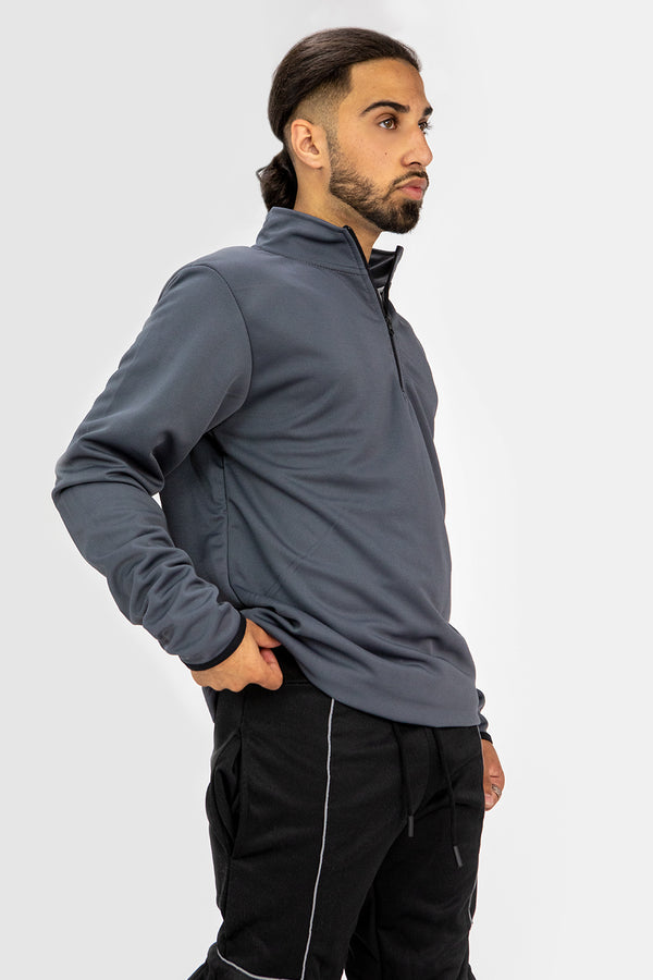 Mens Charcoal Half Zip Pullover Jumper