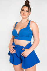 Royal Blue Ribbed Strappy V Neck Crop Top