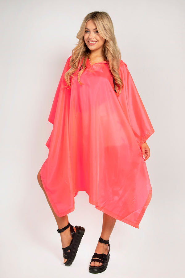 Pink Waterproof Foldaway Poncho With Hood