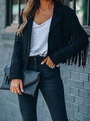 Black Suede Fringe Cropped Jacket