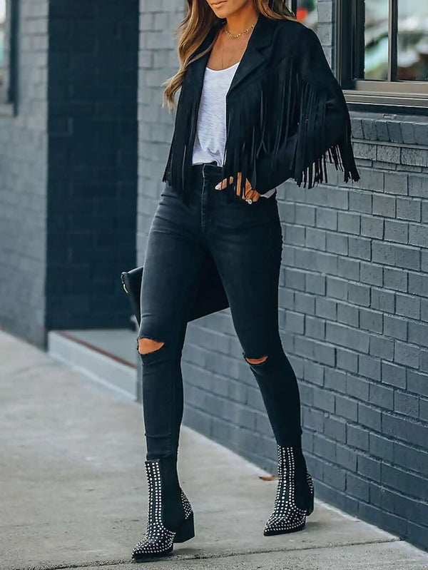 Black Suede Fringe Cropped Jacket