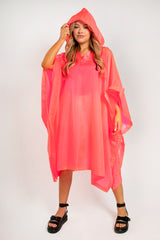 Pink Waterproof Foldaway Poncho With Hood