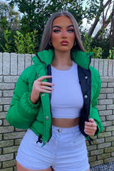 Green Cropped Drawstring Puffer Jacket