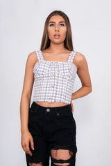 Lilac Tweed Button Detail Tank Top