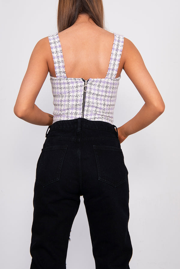 Lilac Tweed Button Detail Tank Top