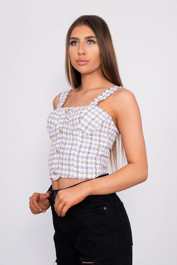 Lilac Tweed Button Detail Tank Top