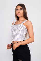 Lilac Tweed Button Detail Tank Top