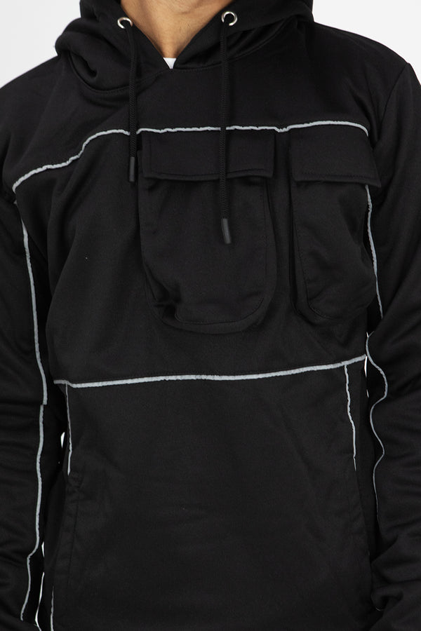 Mens Black Multi Pocket Reflective Tracksuit