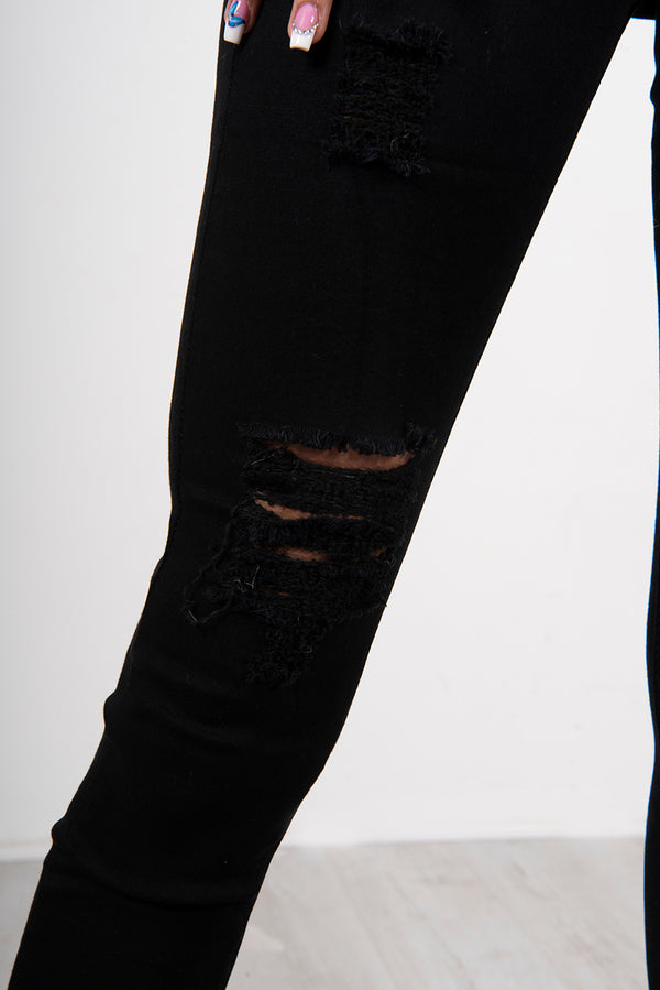 Black Skinny High Waist Distressed Jeans
