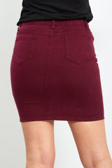 Wine Distressed Denim Skirt