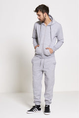 Mens Grey Fleece Jogging Pockets Plain Tracksuit