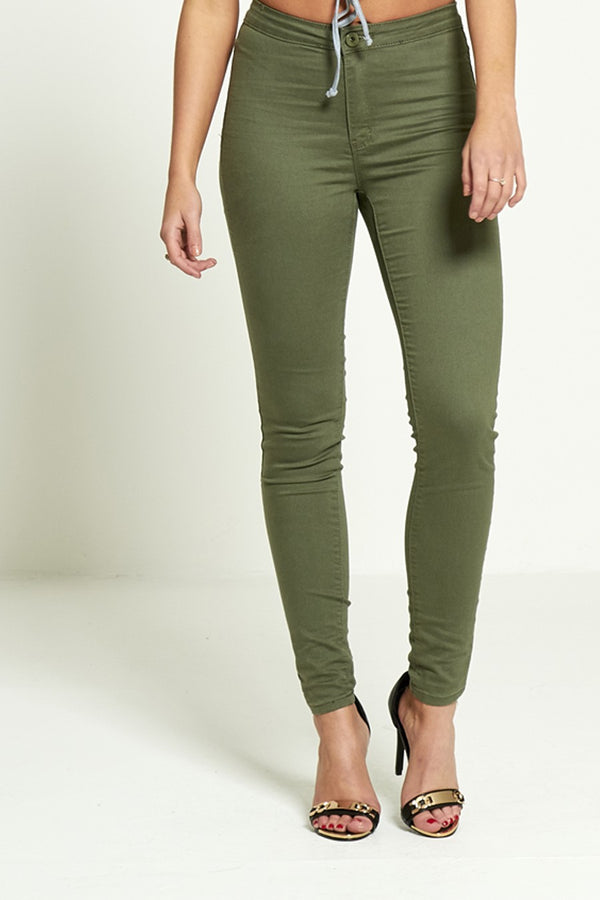 Khaki High Waisted Skinny Jeans